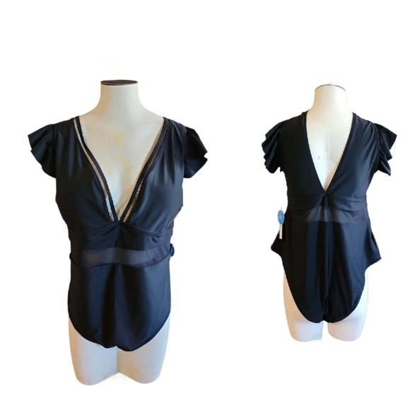 NWT CupsheTempest Plunge Mesh One Piece Swimsuit Size 4X - Picture 2 of 6